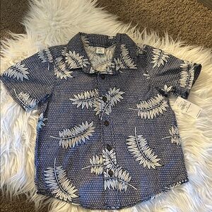 Old Navy Navy and White Tropical Leaf Button-Down Shirt